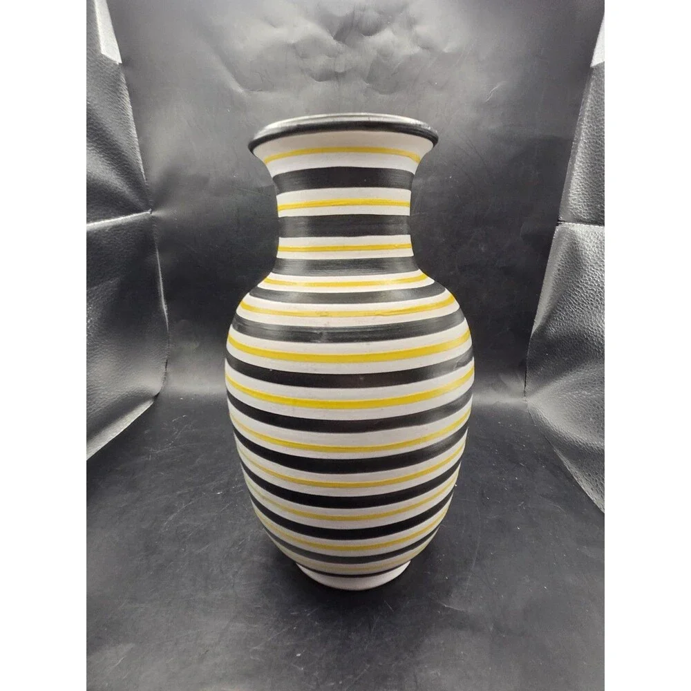 Pottery Slama Tunisia Ceramic Black Yellow Stripe Vase